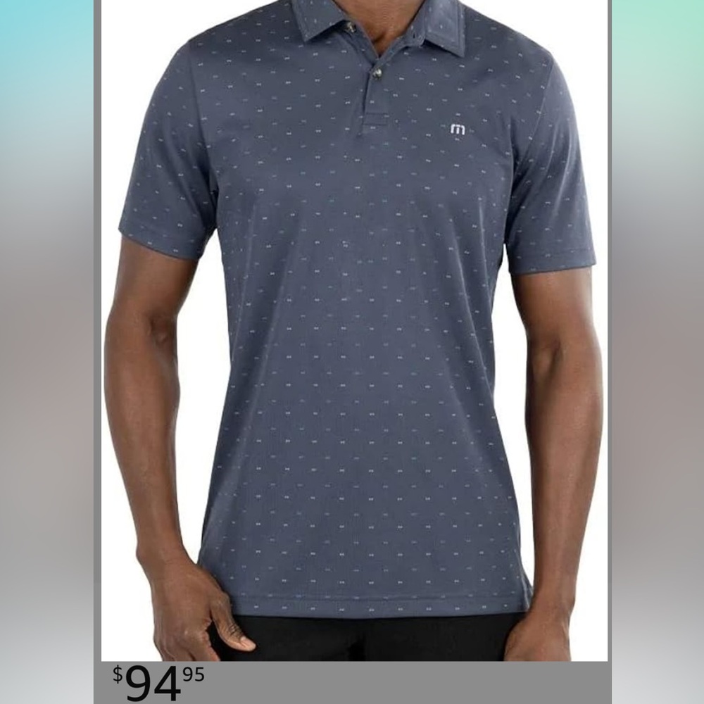 Travis Matthew Navy Polo Golf Shirt with Micro Arrow Pattern Size Large